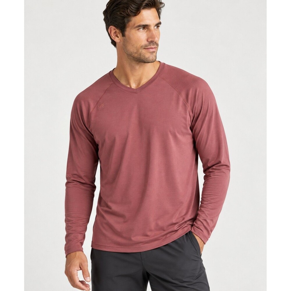 Rhone Reign Men's Long Sleeve Performance V Neck Shirt Size M Mauve Style 100307